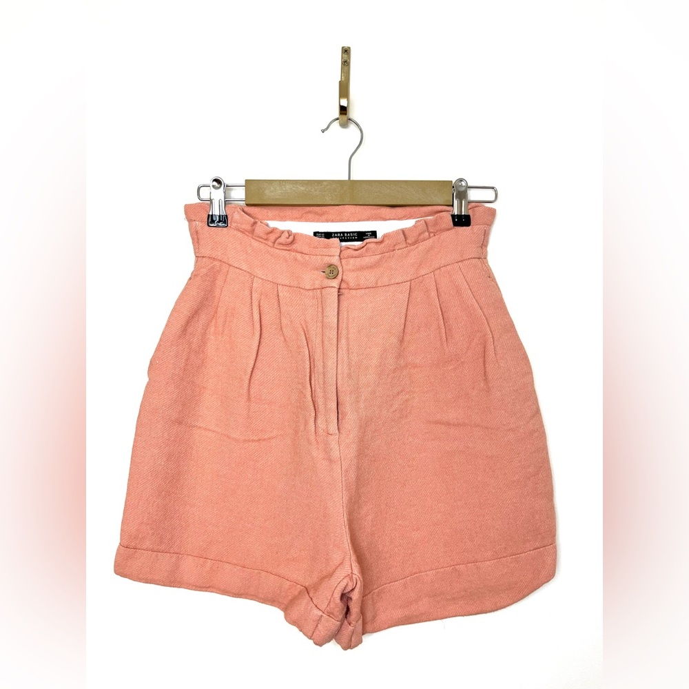 ZARA Basic Peach Trouser Shorts with Folded Hem‎ High Waist | XS